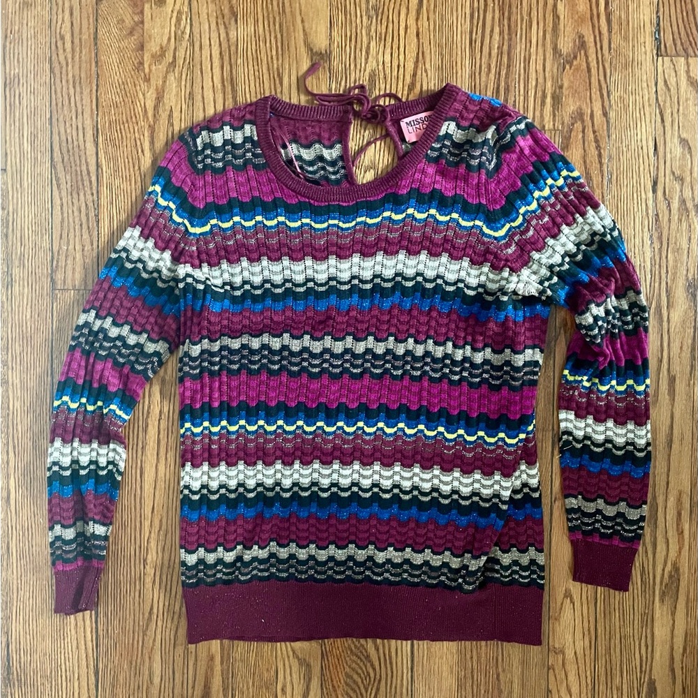 Missoni Multicolor Ribbed Crewneck Sweater in Berry, Blue, Cream, Black